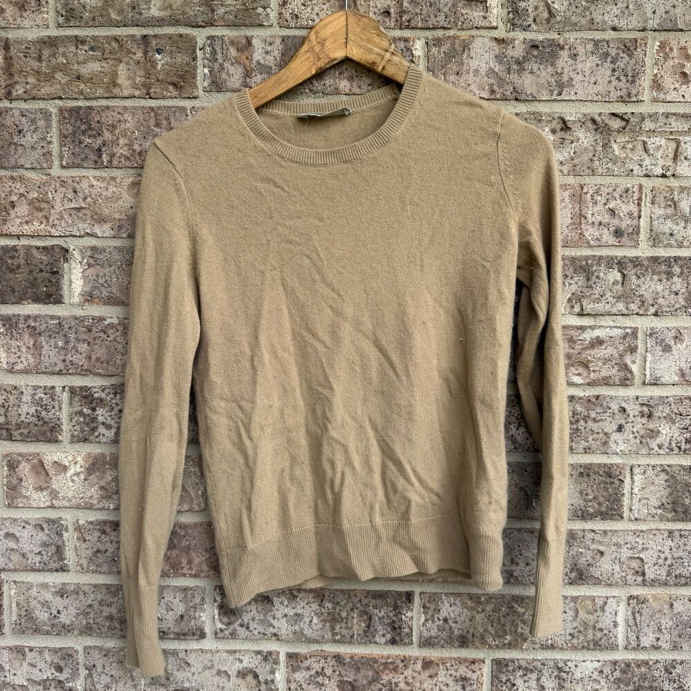 Everlane Womens XS Cashmere Knit Sweater Tan Camel Pullover Minimalist Preppy
